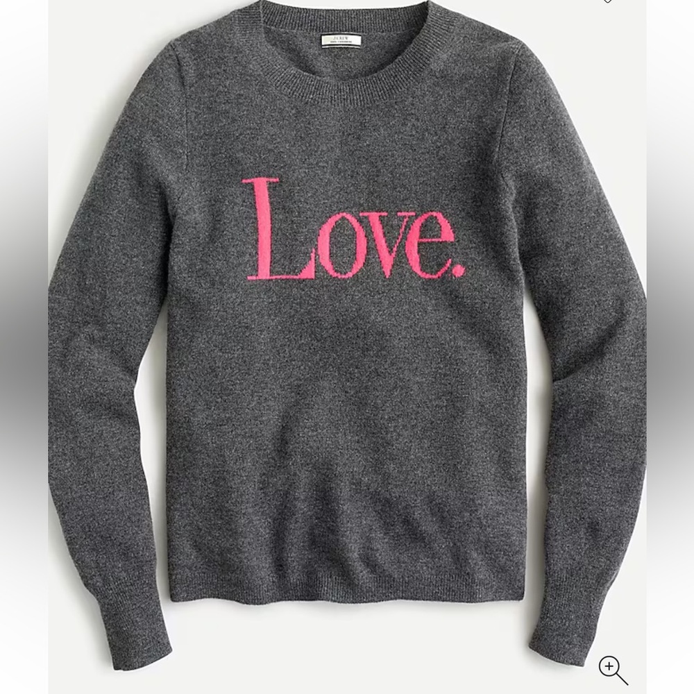 J. Crew Charcoal Sweater Pink Love Design Women Size XS Cashmere Crewneck Soft